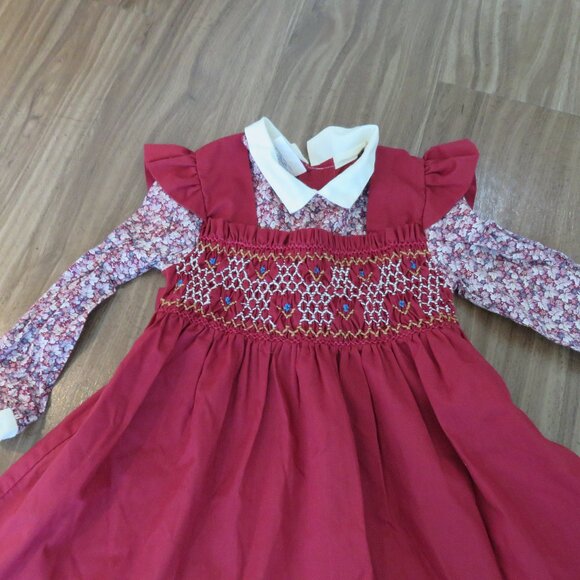 VINTAGE POLLY FLINDERS Smocked Floral Cottagecore Prairie Girl's Dress Church - Picture 3 of 13